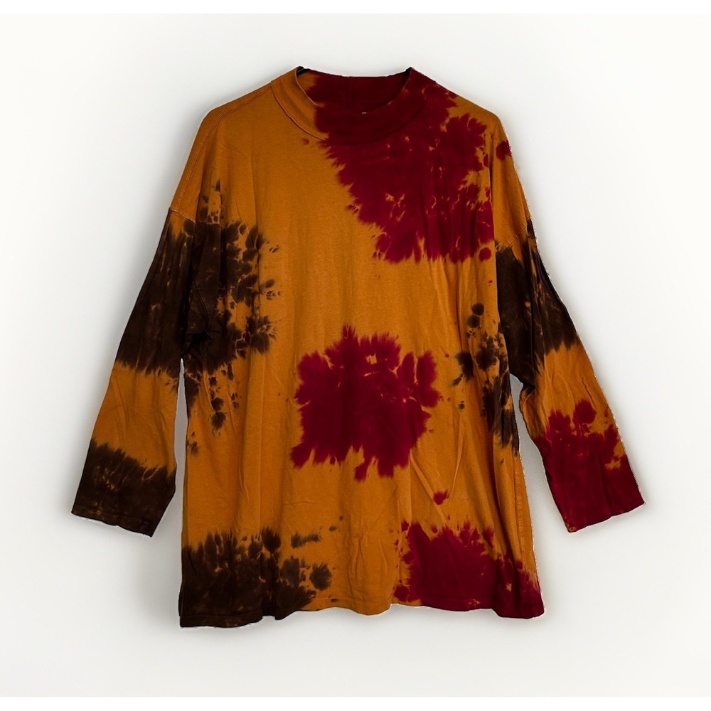 Free People French Roast We The Free Tie Dye Long Sleeve Shirt Mock Neck Fall L